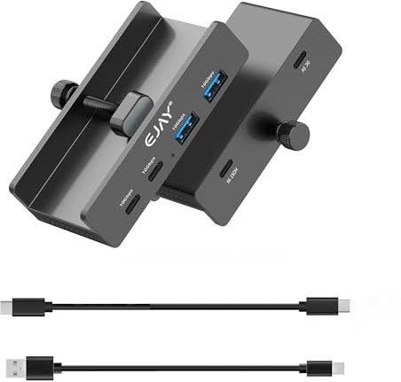 EJAY 4Ports 10Gbps USB-C HUB USB3.2 Clamp USB HUB Splitter,Mountable USB-C Adapter with Data & Power Cable for iMac 2021 and later-10Gbps (Black)