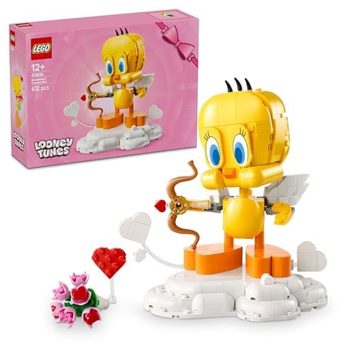 LEGO Titti - Uccellino Giocattolo - Modello Looney Tunes da Esposizione con Mazzo di Fiori, Cuore, Arco di Cupido e Supporto a Forma di Nuvola - Regalo per Bambine e Ragazze da 12 Anni in Su - 40824