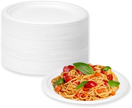 LDFDRT Piatti di Carta 100 Pezzi Piatti Dessert usa e Getta Eleganti Super Rigidi Biodegradabili e Compostabili Stoviglie per Feste di Compleanno Picnic e Barbecue (Bianco, 15,2 cm)