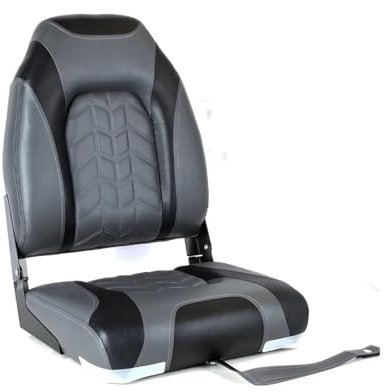 wellenshop Bootssitz, klappbar, grau/schwarz aus Marine Kunstleder, Steuerstuhl mit hoher Rückenlehne für Boot