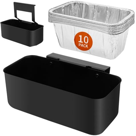 Ziopetru Blackstone Grease Cup & Drip Tray Set - Universal Grease Catcher Compatible with 17/22/28/36 Griddles - Includes 10 Foil Liners & Long/Narrow Hooks - Two Mounting Options