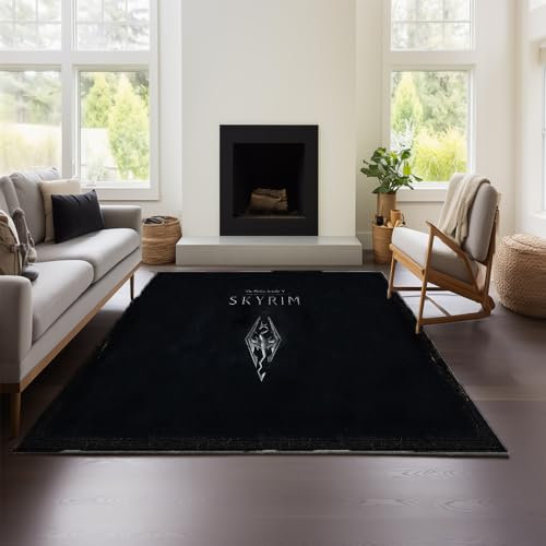Weicher, Flauschiger Wohnzimmerteppich Mit Motiven Aus „The Elder Scrolls V: Skyrim“, Großer, Rutschfester Schlafzimmerteppich, Waschbar, Für Wohnzimmer, Schlafzimmer, Küche (TESVS 01,120x160 cm)