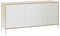 duehome | Aparador 2 Puertas y 3 Cajones, Buffet para Salon, Armario Auxiliar, Modelo Lea, Acabado en Color Roble Canadian y Blanco Artik, Medidas: 154 cm (Ancho) x 74 cm (Alto) x 41 cm (Fondo)