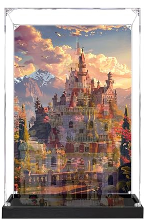 Acryl-Vitrine für Lego 43263 Die Schöne und das Biest Castle Modell, 3 mm staubdichte Schaukasten, Vitrine kompatibel mit Lego 43263 (Modell nicht im Lieferumfang enthalten) (Hintergrund schwarze