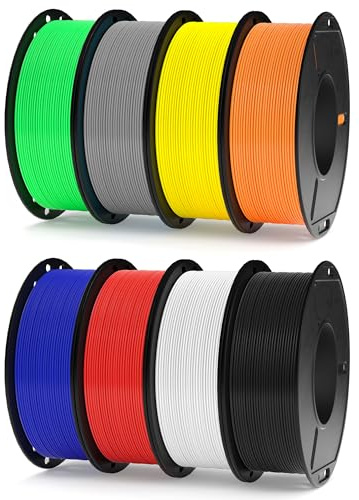 ELEGOO 250 g PLA-Filamentbündel 1,75 mm, 8 Farben 3D-Druckerfilamente Maßgenauigkeit +/- 0,02 mm, 8er-Pack 250 g Spule, Schwarz/Weiß/Rot/Dunkelblau/Grau/Orange/Gelb/Neongrün