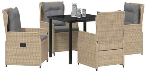 vidaXL 5-teiliges Garten-Essset Beige aus Poly-Rattan | 4-Sitzer Stahlrahmen mit Kissen, Rechtecktisch 80 x 80 cm, wetterfeste Gartenmöbel, modernes Design für Balkon oder Terrasse