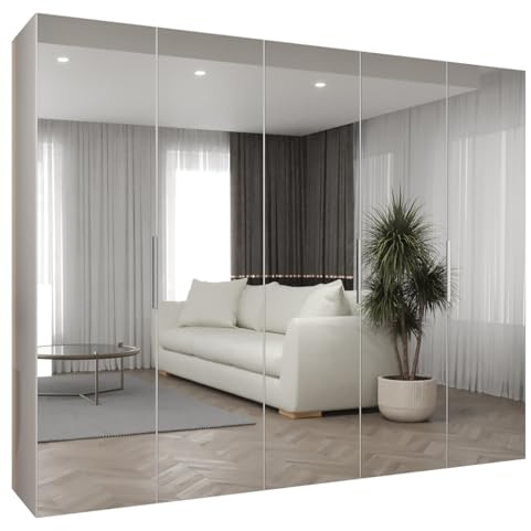MEBLE KRYSPOL - Kleiderschrank mit Spiegel - Drehtürenschrank - Schrank 250x202x52cm - Garderobenschrank Schlafzimmer, Flur, Jugendzimmer - Farbe Weiß, Griff Kaschmir - Marbella 3 250