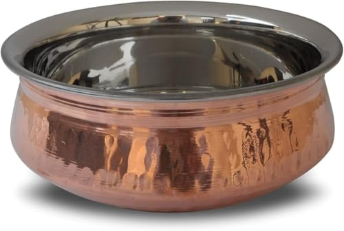 Traditionelle indische Balti-Schale aus gehämmertem Kupfer, Edelstahl, Handi Biryani Curry, Servierschalen, Schalen, Schalen, 16 cm