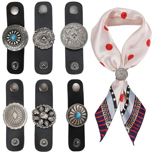 PH PandaHall 6 Stück Lederschal Ringverschluss Clips 6 Stil Bandana Schal Schnalle Im Western Metall Schal Verschlusshalter Gepäckanhänger Namensschild Für Kleidung Halstuch Antik Silber Farbe