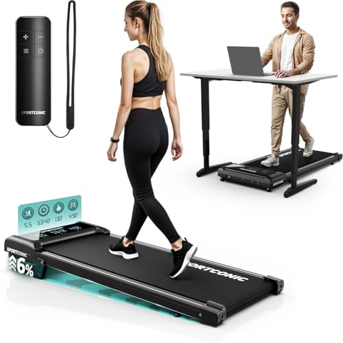 Sportconic Laufband für Zuhause mit Steigung, Walking Pad, Treadmill for Home, Kompakt und Leise, Laufband für Unter Schreiptisch
