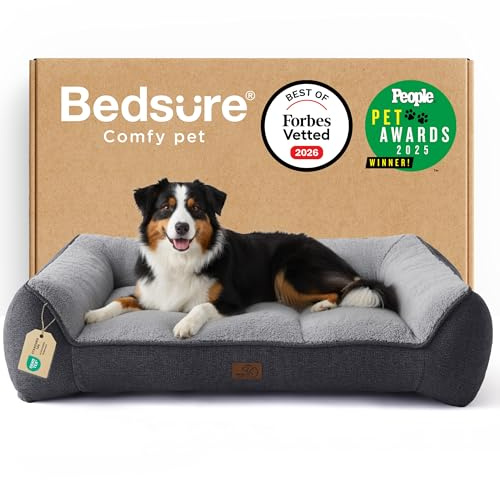 BEDSURE waschbares Hundebett Grosse Hunde - 114x81x24cm extra Dicke unterstützende Hundesofa mit wasserdichter Hülle, rutschfest Hundekorb große mit weichem plüsch Sherpa,dunkelgrau