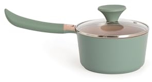 CREATE/SAUCEPAN STUDIO/Cazo de aluminio fundido con revestimiento cerámico verde sage/Tapa transparente, Ø160 cm, capacidad 1,4L, todo tipo de cocinas, antiadherente, resistente, libre de PFOA
