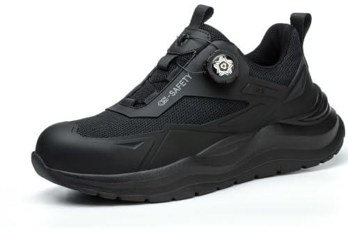 DYISOFY Arbeitsschuhe Herren Damen Sicherheitsschuhe Sommer Leichte Wasserdicht Stahlkappenschuhe Arbeitsschutzschuhe rutschfest Sneaker Dämpfung mit Drehverschluss Schwarz 44