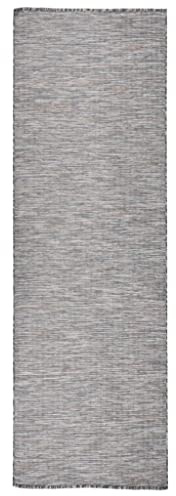 Owoxanthellate Outdoor-Teppich Flachgewebe 80x250 cm Braun & Blau 100% PP witterungsbeständig UV-resistent robuste Auslegeware modernes Design für Terrasse Balkon Wohnzimmer Schlafzimmer