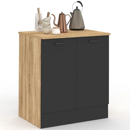 IDMarket - Küchenunterschrank 80 cm Stil appoint 2 Türen aus Holz und schwarz