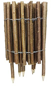 Haselnuss Holz Gartenzaun 5 m – Staketenzaun mit 7–8 cm Pfahlabstand – 35 cm Sichthöhe, 50 cm Gesamthöhe – Natürliche Beetumrandung, Palisade & Gartenzaun aus Holz