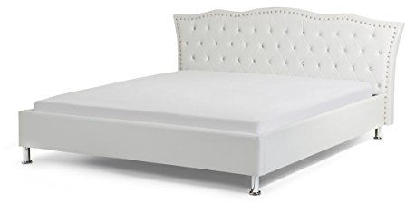 Designer Barock Leder Bett Unicorn Einhorn WEISS mit Lattenrahmen Lattenrost mit Bettkasten Stauraum Polsterbett traumhaftes Luxus Lederbett modern Jugendbett günstig (140x200 cm Mit Bettkasten)