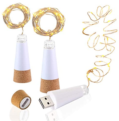 LED Bouchon lumineux pour bouteille, rechargeables en USB, 1,9 m 20 LED, Cuivre Fil, LED Lumières étincelantes pour DIY, Cuisine, Mariage, Halloween, Noël, Décor de Partie (Blanche chaude 3 Pièces)