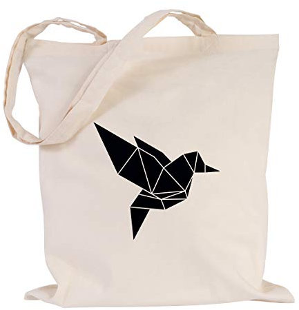 JUNIWORDS Jutebeutel - Wähle ein Motiv & Farbe - Origami Vogel (Beutel: Natur, Motiv: Schwarz)