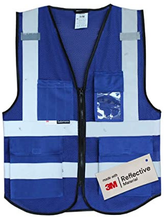 Salzmann Warnweste - Hergestellt mit 3M Reflektierendem Material - Mit 4 Vordertaschen und Reißverschluss