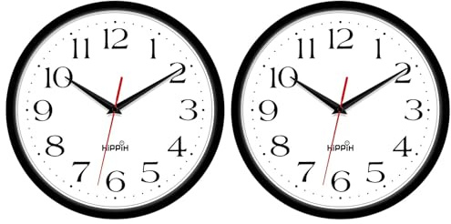 HIPPIH 10 Inch Wall Clock, 2Pack Silent Non Ticking Battery Operated Clocks