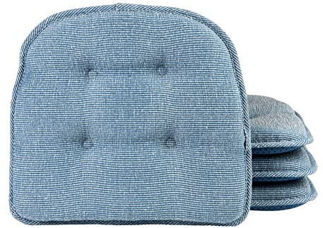 Klear Vu Omega Non-Slip Chair Cushions, Assembled in USA, U-Shaped Skid-Proof Seat Pads for Dining Room, Kitchen, Office, 15x16, Slub Wedge, 4 Pack