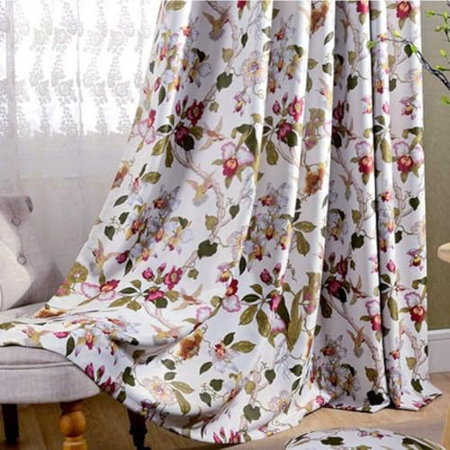 MYRU 2-Panel Retro Floral Curtains – Eyelet Design for Bedroom & Living Room, 66x72 Inches Each (Set of 2) – Elegant Bird & Flower Pattern