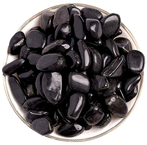 Hisredsun 2.1 lb Black Decorative Stones,0.4-1 inch Natural Polished Pebbles for Plant Pots,River Rocks for Landscaping, Vase Fillers,Succulents,Aquarium and Garden Decoration
