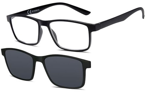 NEW VISION Lesebrille, Brille mit magnetischem Clip für Sonnenbrille, 100% UVA- und UVB-Schutz, NV8126 Clip-On-Lesebrille für Damen und Herren (nero, 1, x)