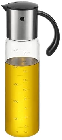 Vucchini Extra Large Olive Oil Dispenser Bottle Auto Flip Condiment Container With Automatic Cap and Stopper Leakproof Vinegar Glass Cruet Stainless Steel NonDrip Spout NonSlip Handle