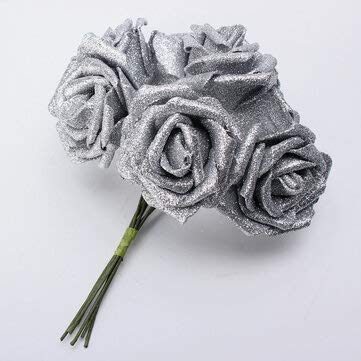 Young21 7Pcs Bouquet Artificiale Schiuma Glitter Fiori Artificiali Decorazioni per Matrimoni Matrimonio Fai da Te Rosa - Argento