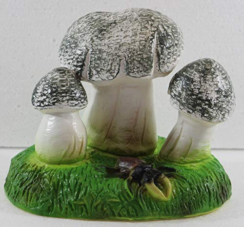 RAKSO Deko Garten Figur Dekofigur Gartenfigur DREI Pilze mit Hirschkäfer aus Kunststoff Höhe 15 cm