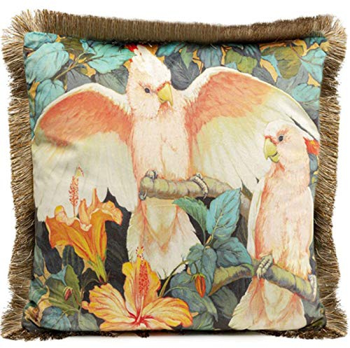 Kare Design Kissen Parrots Life, Mehrfarbig, Zierkissen, Sofakissen, Wurfkissen, Dekokissen mit Füllung, mit Reißverschluss, Tiermotiv, mit Fransenkante, Abnehmbarer Bezug, 45x45cm (L/B)