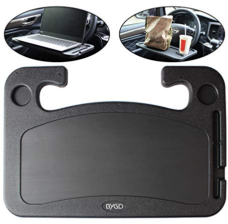 BYGD Car Steering Wheel Desk, 2-in-1 Multifunctional Portable Car Laptop Computer Table, Travel Work Table Holder, Food Snack Lunch Drink Desk