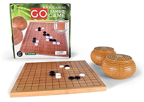 RNK Gaming Beginner’s Go Game Set with Reversible Bamboo 13 x 13/9 x 9 Grid Go Board, Bowls, & Single Convex Melamine Stones