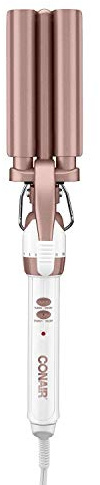 Conair Double Ceramic 3 Barrel Curling Iron, Hair Waver, Create Beachy Waves, Long-Lasting Natural Tight Waves for all Hair Lengths, White / Rose Gold