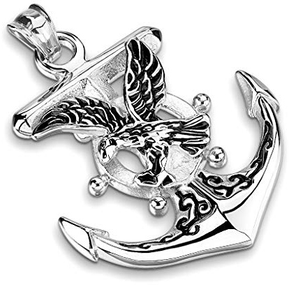 Paula & Fritz® Herren Ketten-Anhänger Anker Adler 316L Chirurgenstahl Silber-Schwarz 57 x 41-mm Halsketten-Anhänger Pendant Damen-kettenanhänger Männer