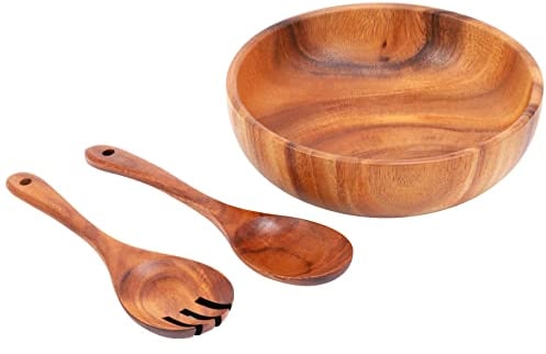 Haudang Holzsalatschale - GrooE Akazienholzsalat Holzschale mit LLFfel, Kann für , Salat Verwendet Werden, 9.4 Inch