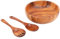 Haudang Wood Salad Bowl 9.4 Inch,9.8 Inch Wood Serving Spoons Set Salad Mixing Dinner Fork and Spoon Long Handle Salad Tongs for Fruit Tapas Porridge Salad Soup