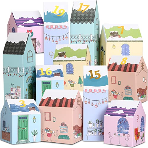 Kesote Adventskalender zum befüllen Kinder Weihnachtskalender Boxen 24 Häuser Schachteln Weihnachten Kiste Geschenkboxen Karton zum Basteln Deko Mädchen Junge Weihnachtsdeko