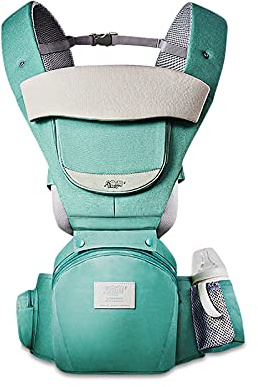 SONARIN Multifunktions 3-in-1 Babytrage mit Hüftsitz,Reine Baumwolle 3D Air Mesh Atmungsaktive Babytrage für Baby 0-36 Monate,Ergonomisch,Einstellbar,Alle Positionen,Bis zu 30 KG(Cyan)