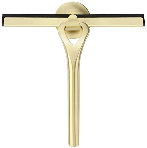 YUFAN Shower Squeegee 8.8''Gold Wiper without Leaving Marks and Scratches Glass Wiper with Suction Hook for Bathroom Mirror Cleaning Floors, Desks, Windows, Glass