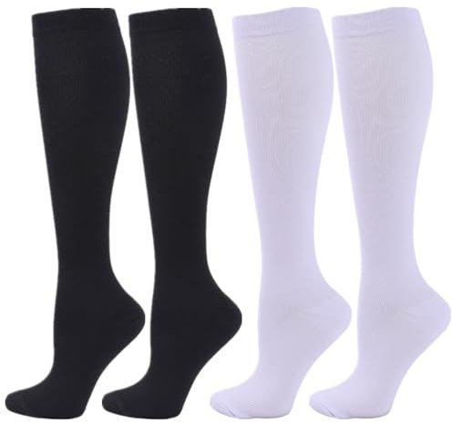 Zingso Compression Socks for Women Men, 2 Pairs 20-25mmHg Knee High Socks Compression Stockings for Sport, Athletic, Edema, Diabetic, Varicose Veins, Travel, Pregnancy, Nursing (S/M, Black White)
