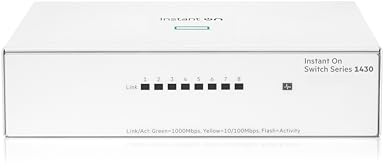 HPE Networking Instant On Switch Series 1430 8-Port Gb Unmanaged Layer 2 Ethernet Switch | 8x 1G | Fan-less | UK Cord (R8R45A#ACC)