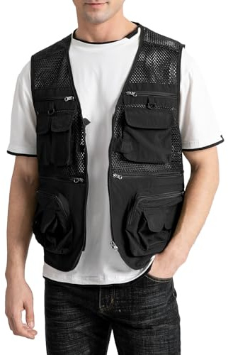Sukany Men's Mesh Fishing Vest Utility Multi-Pocket Outdoor Work Shooting Safari Travel Photography Vest