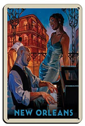 KJHBVND New Orleans Jazz Vintage Reiseposter Retro Poster Metall Blechschild Retro Eisen Gemälde für Bar Man Höhle Cafe Familie Garage Poster Wanddekoration 20,3 x 30,5 cm
