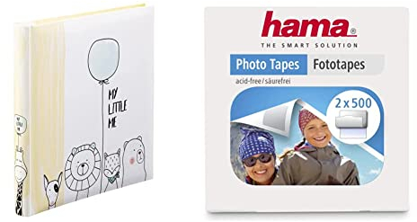 Hama Babyalbum My Little Me Baby-Fotoalbum mit 60 Seiten, Album-Format 29x32cm beige & Fototapes 1.000 Stück (2 x 500 Fotokleber, doppelseitig selbstklebende Klebepads) weiß