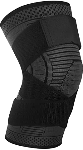 Ruilala Rodilleras Menisco y Ligamento Ajustable Rodillera Estabilizadora 1 Pieza Rodilleras Deportivas Para Hombres y Mujeres Para de Menisco, Tendinitis, Correr, Baloncesto (Negro, L)