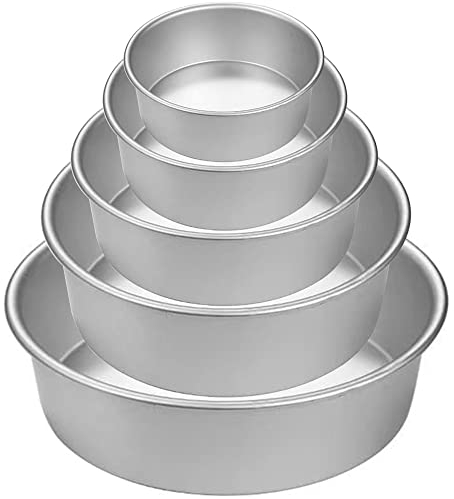 EGEN Aluminum Round Cake Tin Baking Pan Fixed Base, Non-Stick Wedding Christmas Birthday Cake Baking Tin Round Cake Pan Set (5/6/7/8/9Inch-5Pcs)