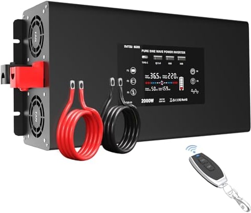 2000W Wechselrichter Reiner Sinus 36v auf 230v - Fernbedienung Spannungswandler mit 3 USB Ports 2 EU-Steckdosen & Type-C